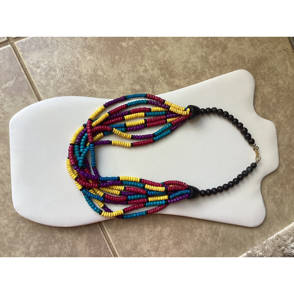 Beaded Multicolored Exotic Boho Statement Necklac… - image 5